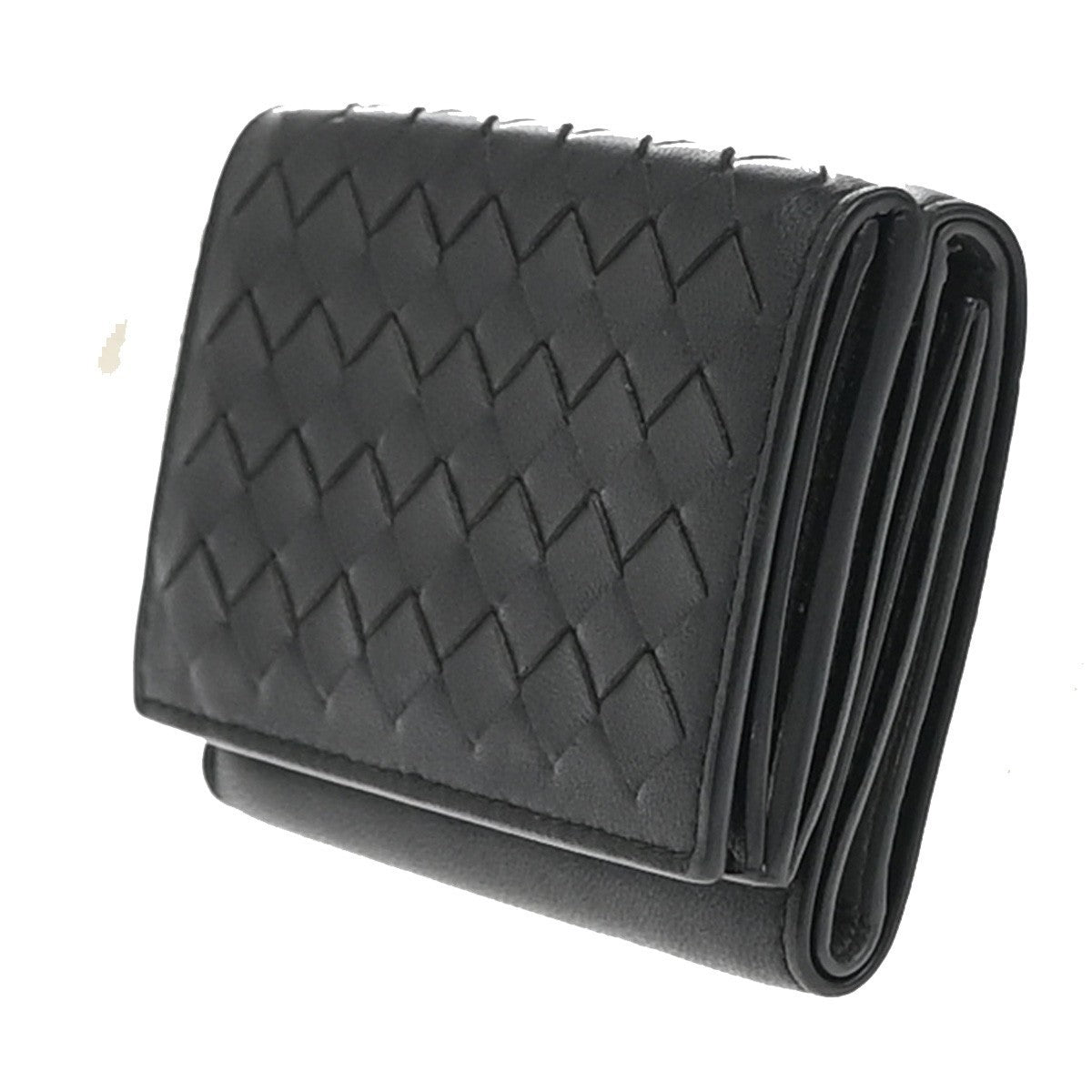 BOTTEGA VENETA INTRECCIATO Trifold Compact Wallet Leather Black Italy 31KP054