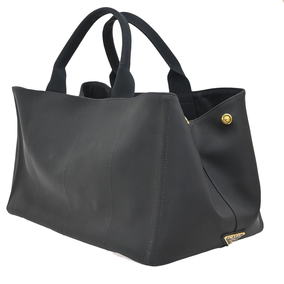 PRADA Logo Canapa Shoulder Tote Bag Tessuto PVC Leather Black GHW 88KB764