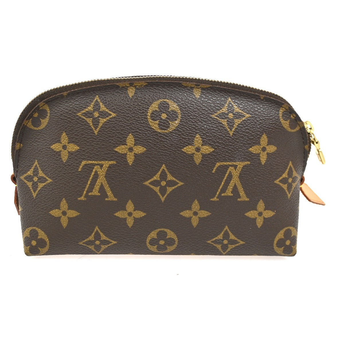 LOUIS VUITTON Logo Pochette Cosmetic Pouch Monogram Leather Brown M47515 04SA006