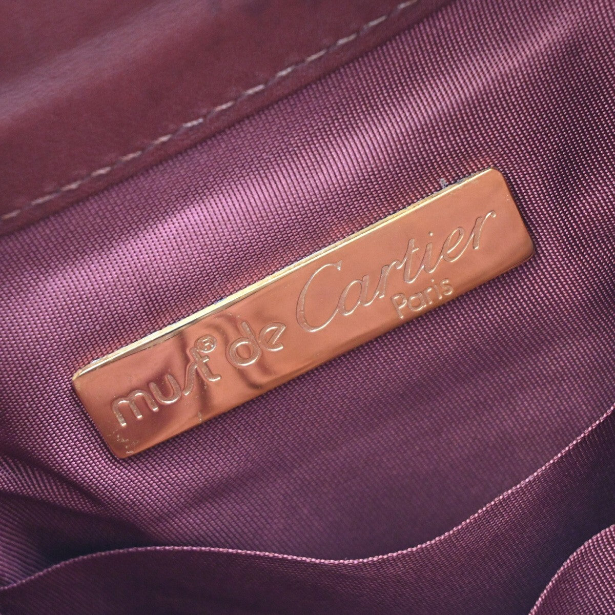 MUST DE CARTIER 2C Logo Drawstring Shoulder Bag Leather Red Gold 38EE280