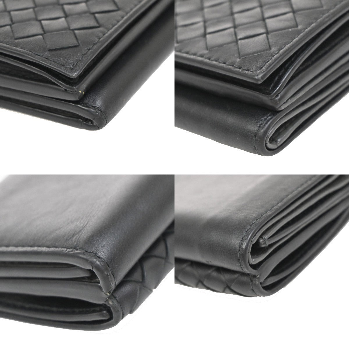 BOTTEGA VENETA INTRECCIATO Trifold Compact Wallet Leather Black Italy 67EG205