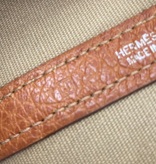 HERMES Garden Party PM Hand Bag Toile Officier Canvas Leather Orange 57PR184