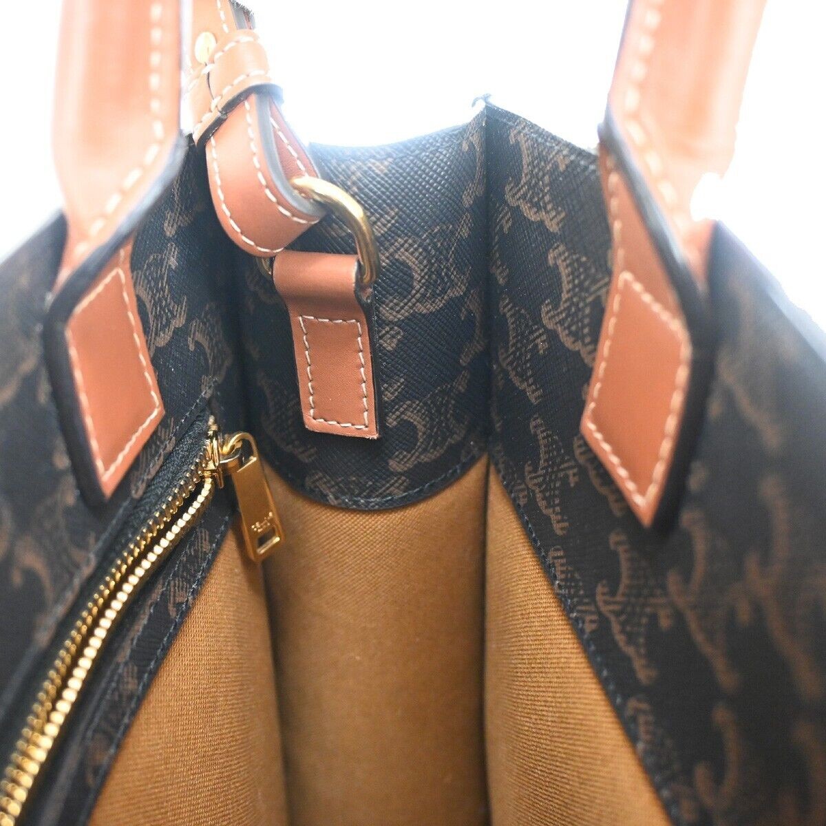 CELINE Vertical Cabas Hand Tote Bag Triomphe Canvas Leather Brown Black 680RH006