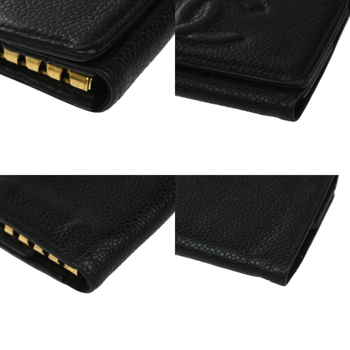 CHANEL 6 Hooks Key Case Bifold Grained Calfskin Leather Black Vintage 62RF295
