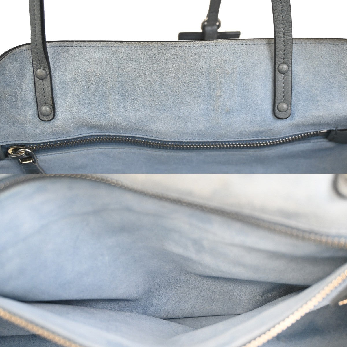 PRADA Logo Shoulder Tote Bag Glace Calf Leather Blue Marine SHW Italy 15KC780