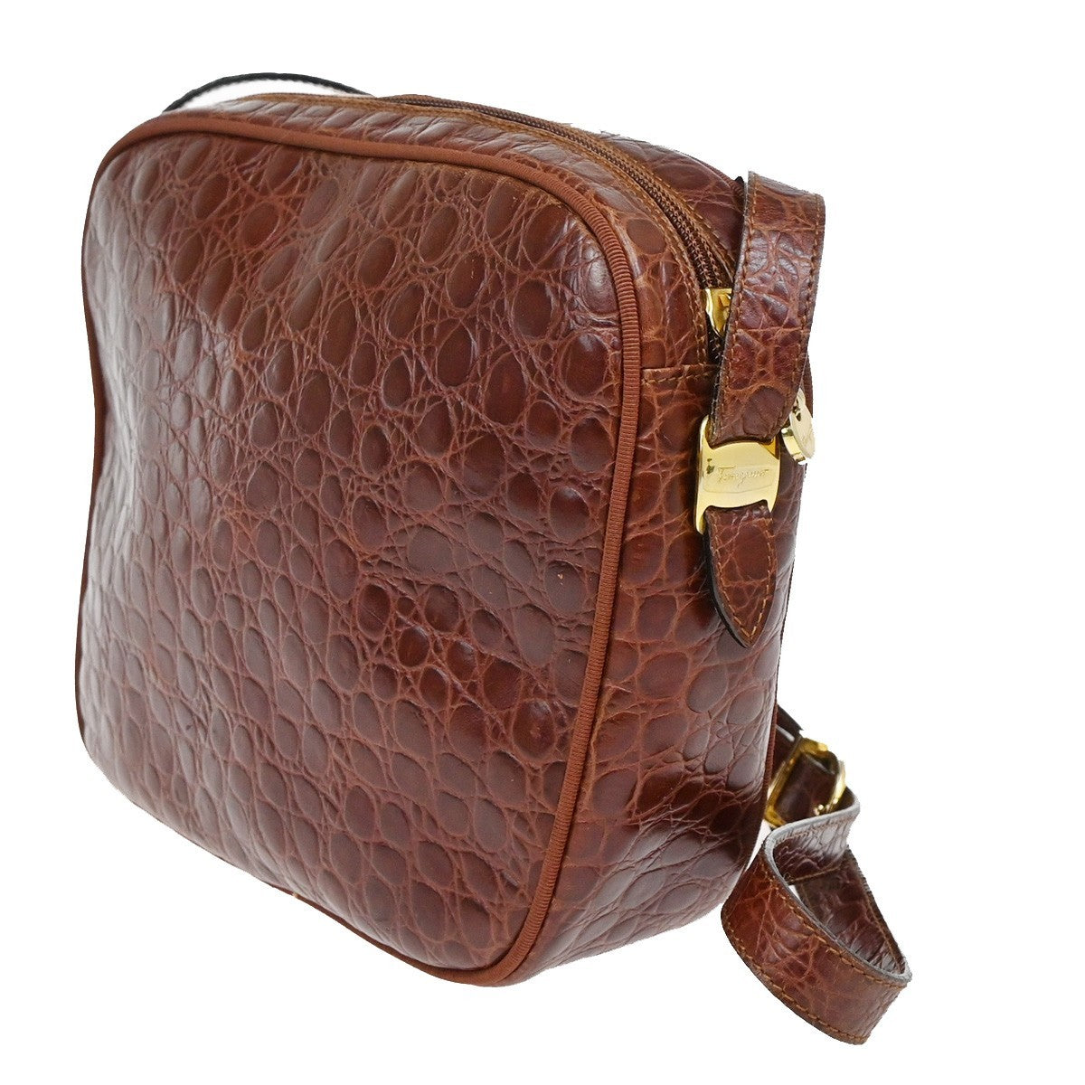 SALVATORE Ferragamo Vara Crossbody Shoulder Bag Embossing Leather Brown 67KP169