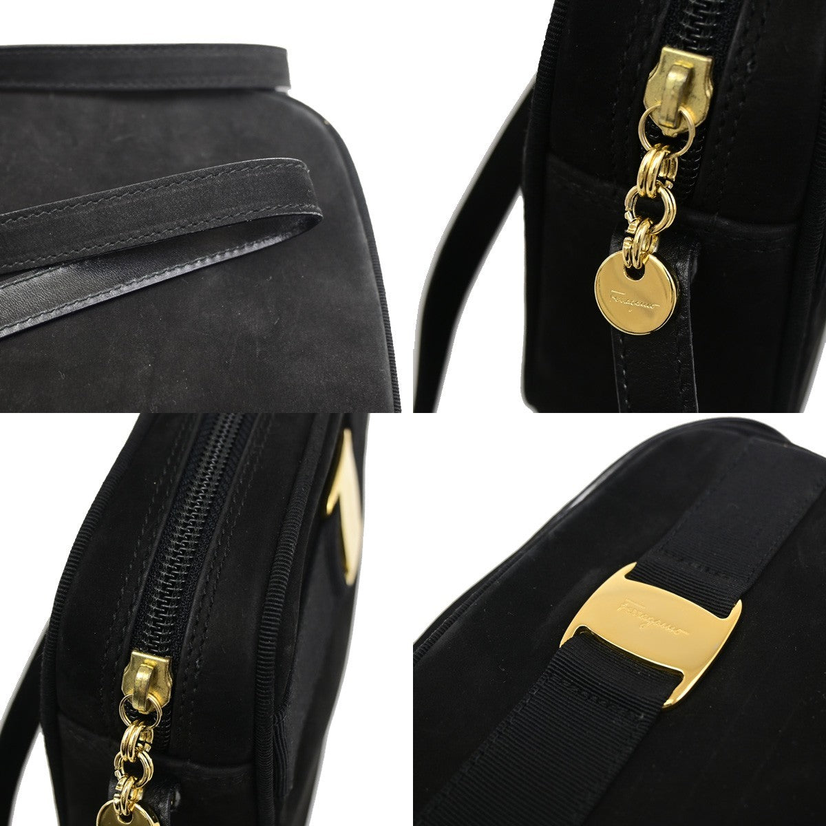 SALVATORE FERRAGAMO Logo Vara Mini Shoulder Bag Suede Leather Black GHW 36KD113