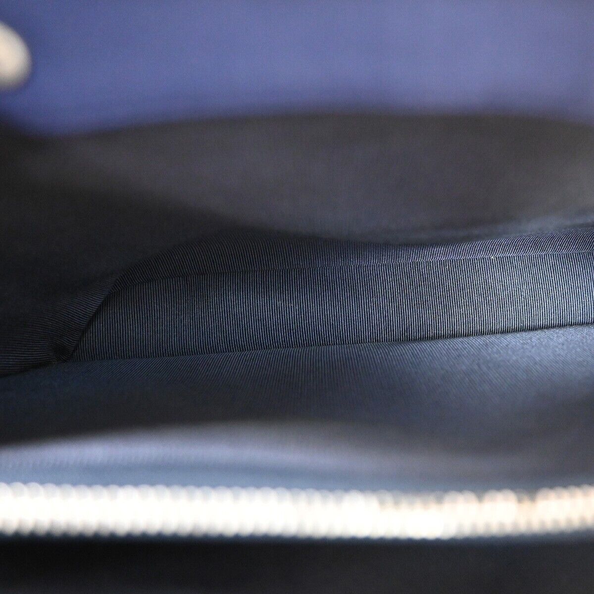 CHANEL CC Logo Metal Handle Hand Tote Bag Nylon Leather Blue Silver 35KA012