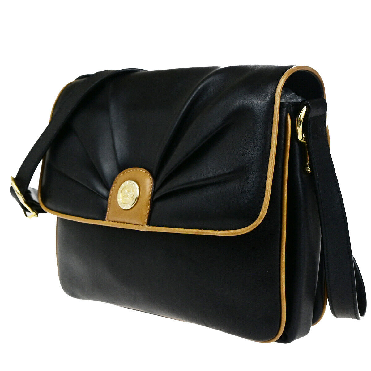 CELINE Logo Horse Carriage Shoulder Bag Leather Black GHW Italy 37YG546