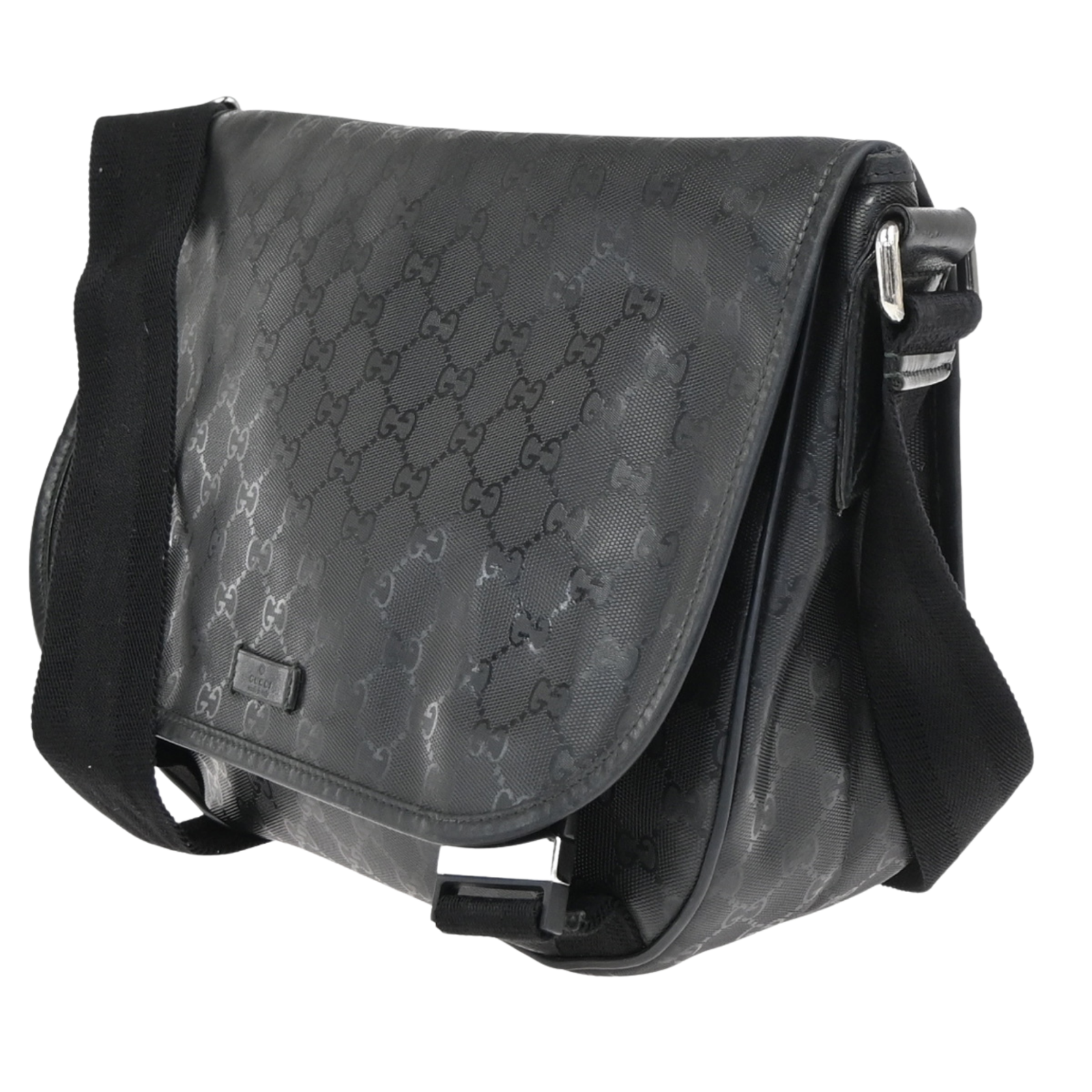 GUCCI Logo GG Pattern Imprime Shoulder Bag PVC Leather Black SHW Italy 34KC635