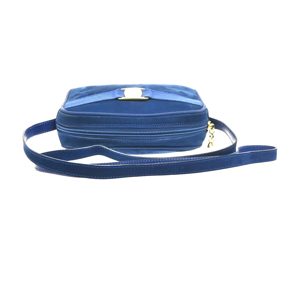 SALVATORE FERRAGAMO Vara Shoulder Bag Suede Leather Navy Blue GHW Italy 62MA558