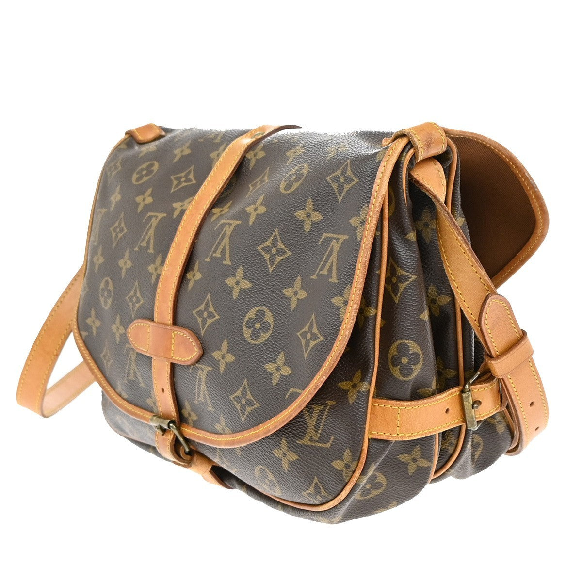 LOUIS VUITTON Logo Saumur 30 Shoulder Bag Monogram Leather Brown M42256 18EF915