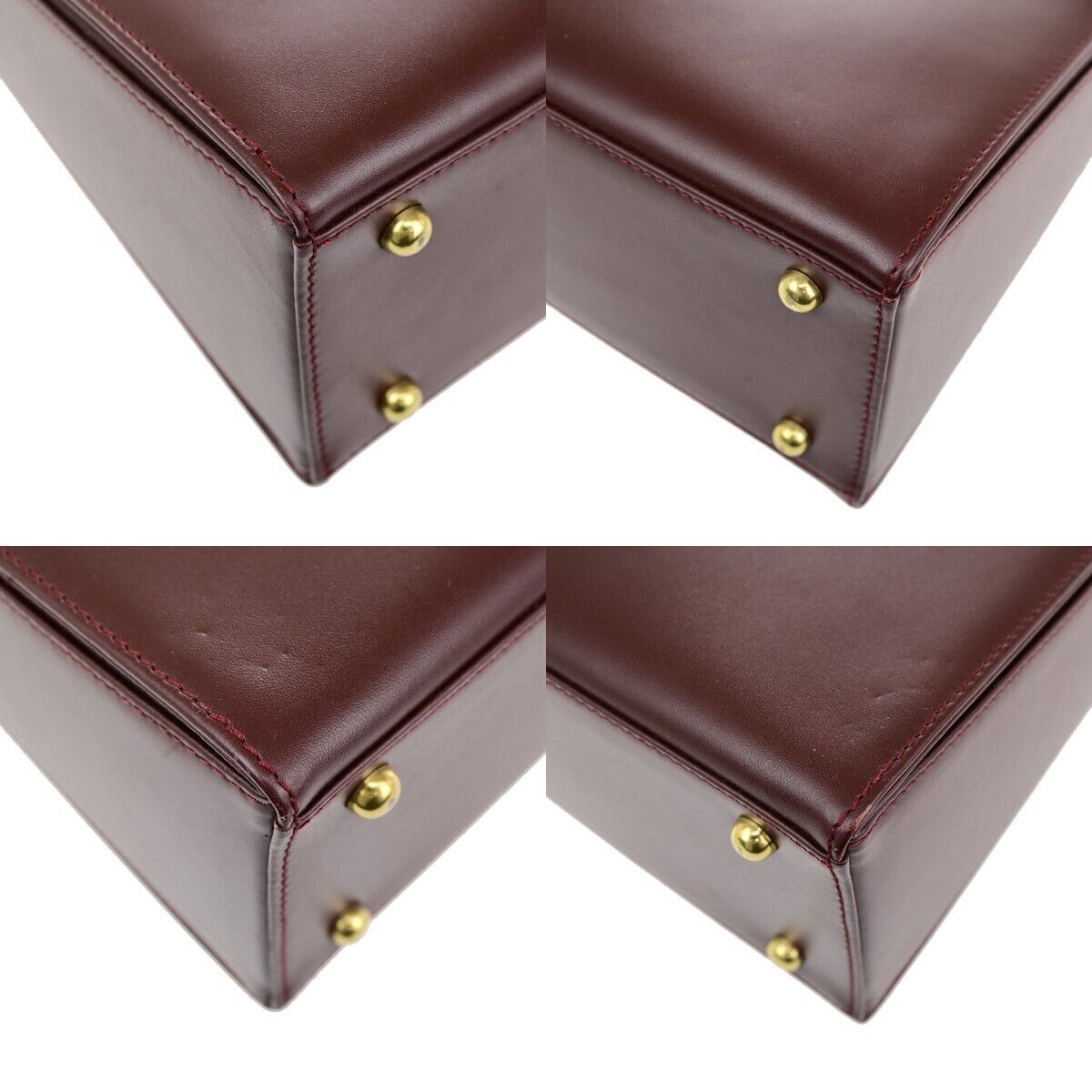 CARTIER 2C Logos Hand Bag Leather Burgundy Gold-Plated Made In Italy 76RK751