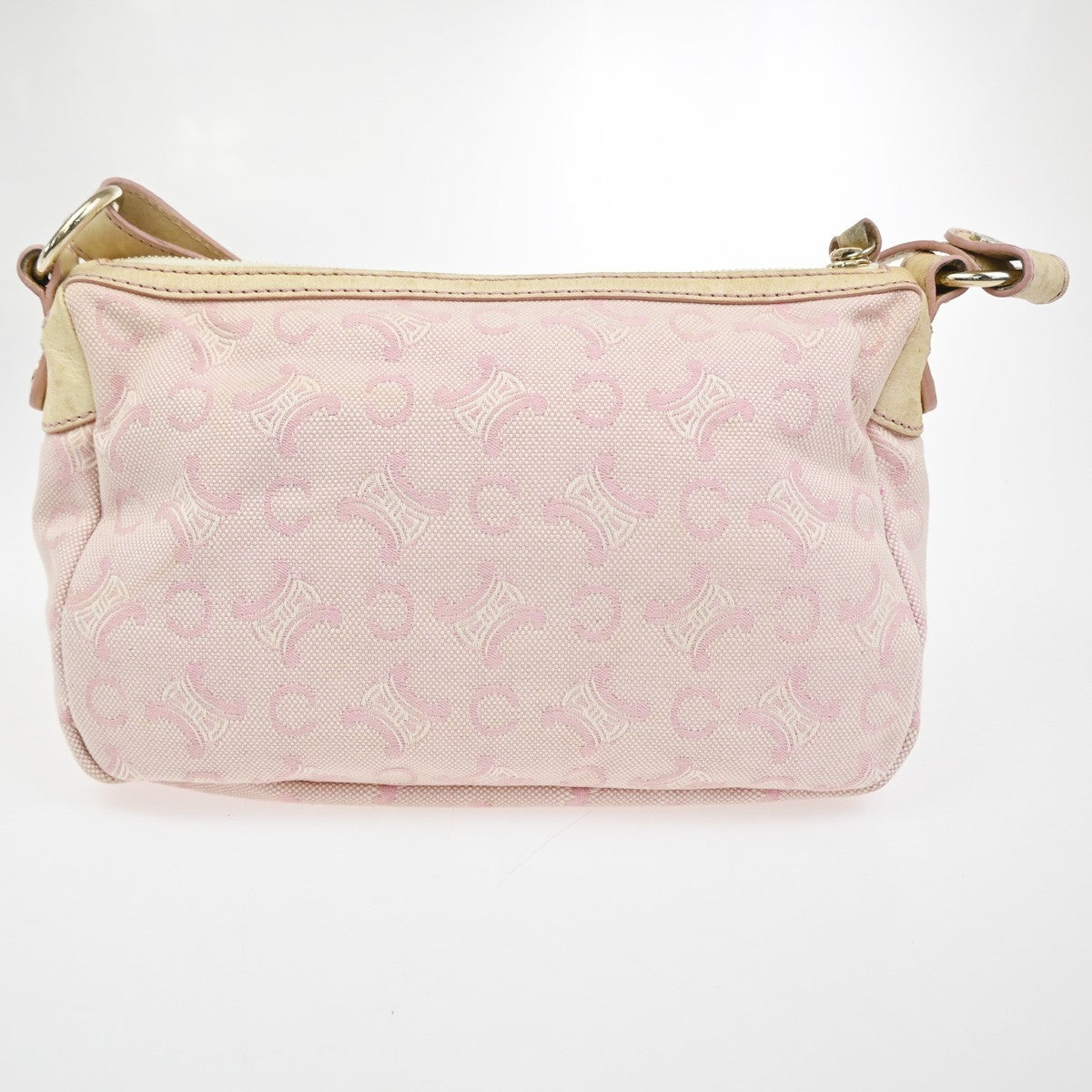 CELINE Logo C Macadam Shoulder Bag Canvas Leather Beige Pink GHW 63ZA180