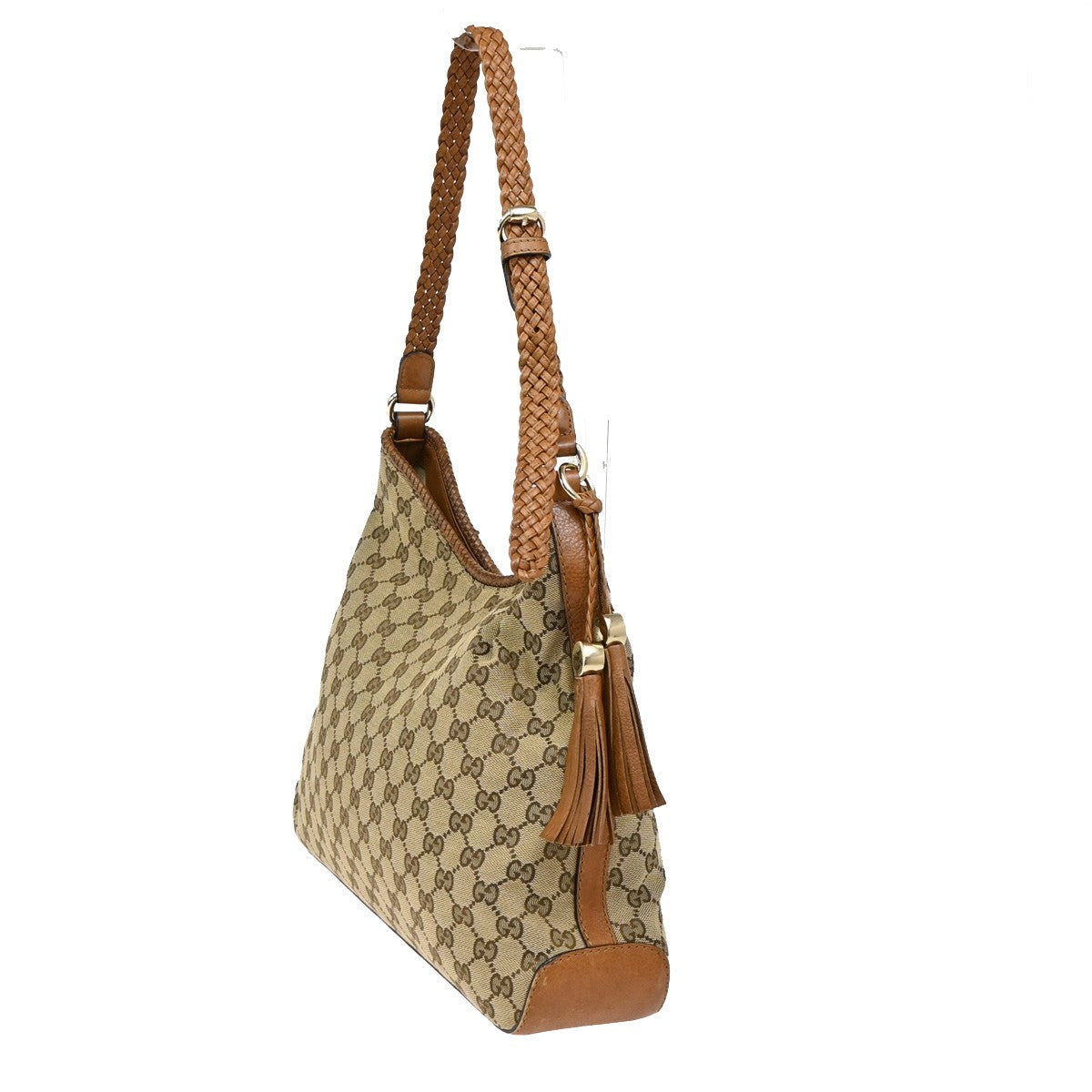 GUCCI Logo Marrakech GG Pattern Shoulder Hobo Bag Canvas Leather Brown 85YH679