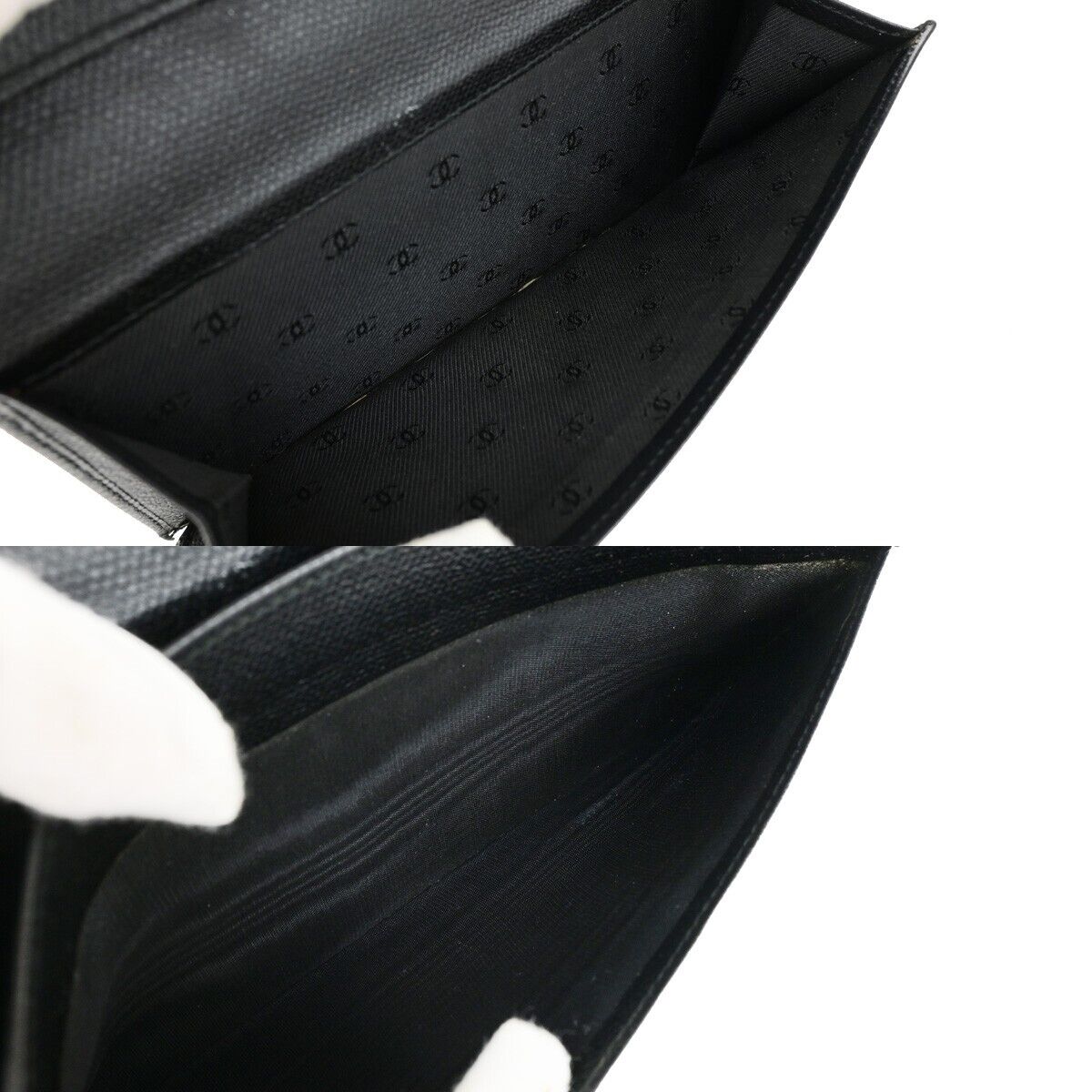 CHANEL CC Logo Long Bifold Wallet Purse Leather Black GHW France 33EB272