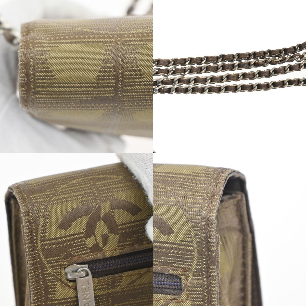 CHANEL New Travel Line Chain Shoulder Bag Wallet Canvas Leather GN Italy 95KC938