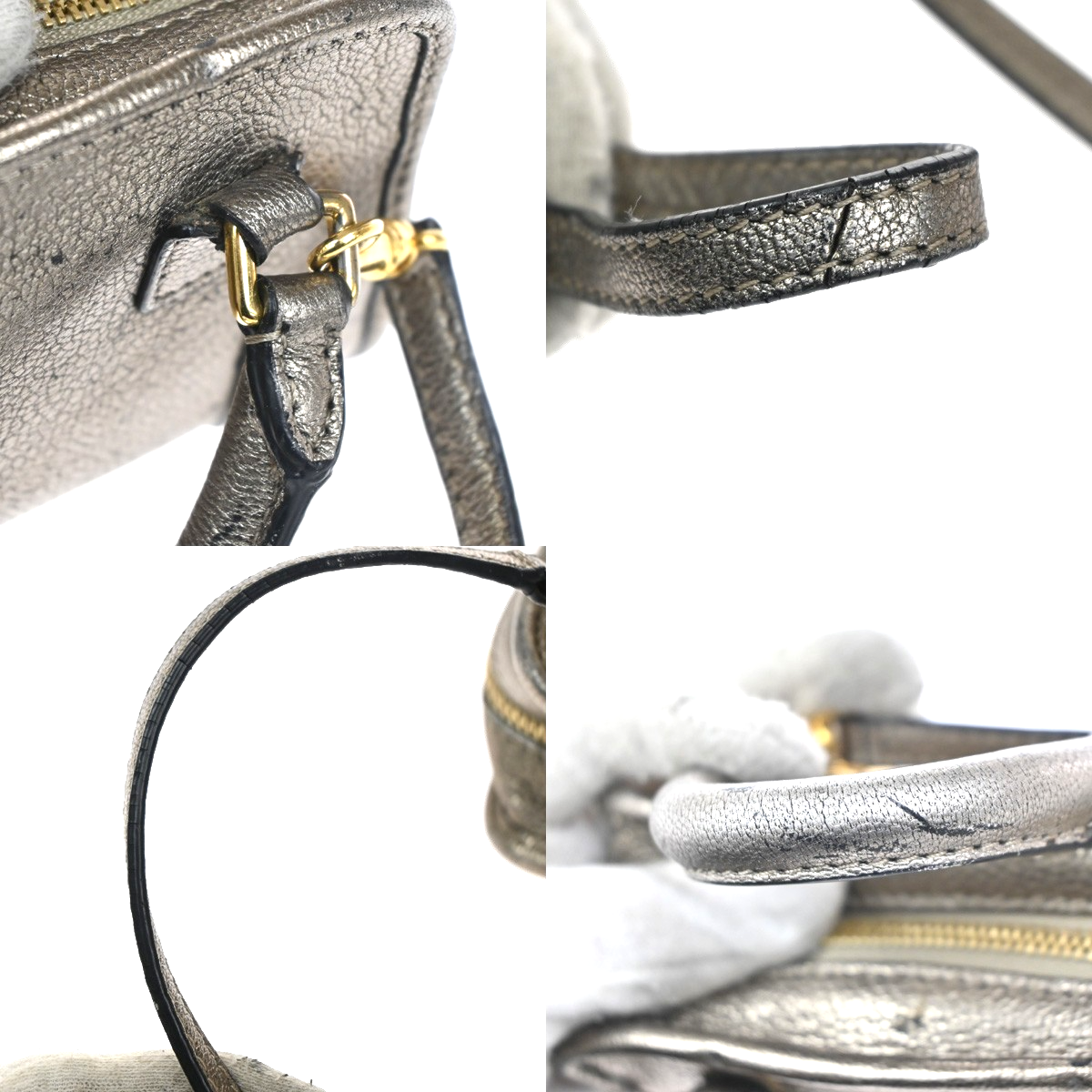 LOEWE Anagram Amazona Logo Mini Shoulder Hand Bag Leather Gray Gold GHW 87MA208