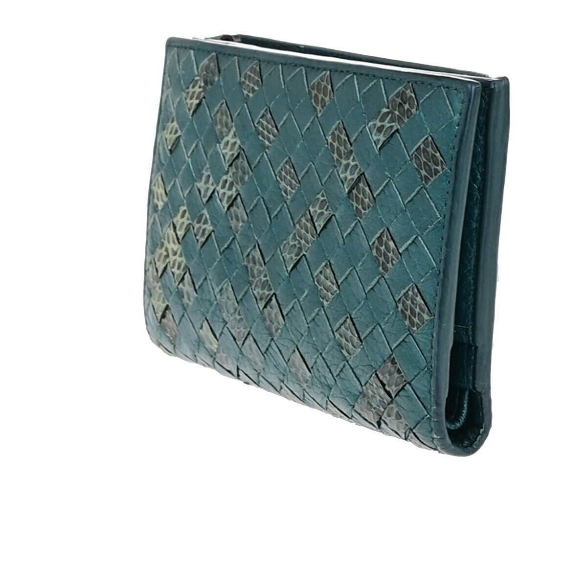 BOTTEGA VENETA Logo Intrecciato Bifold Wallet Exotic Leather Green Italy 68EC872