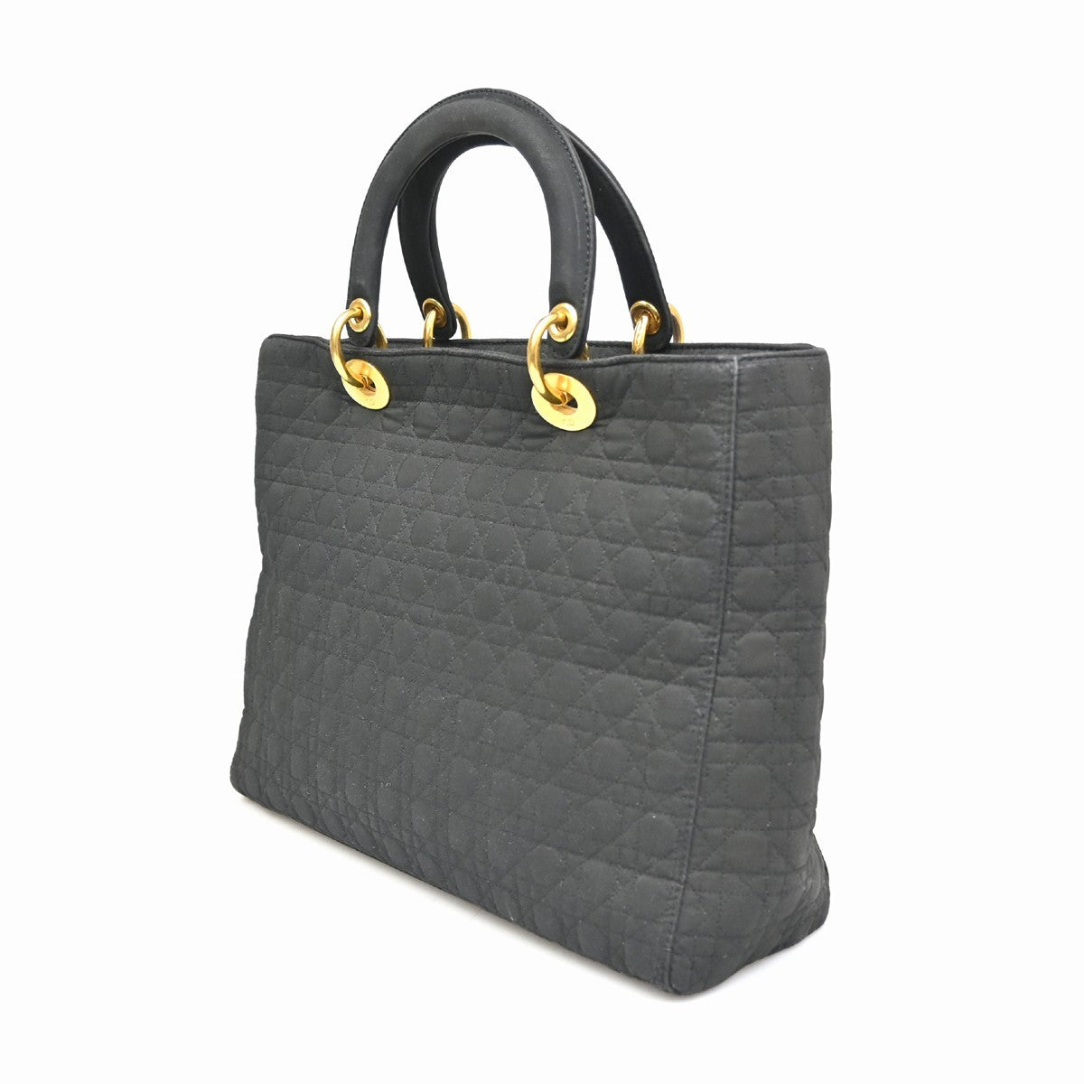 CHRISTIAN DIOR Logo Lady Cannage Hand Bag Nylon Leather Black GHW Italy 76ZA109