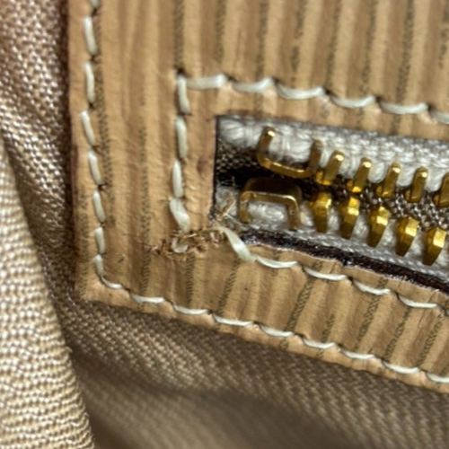 FENDI Logo Zucca Pattern Shoulder Bag Canvas Leather Gold Beige 87TA127