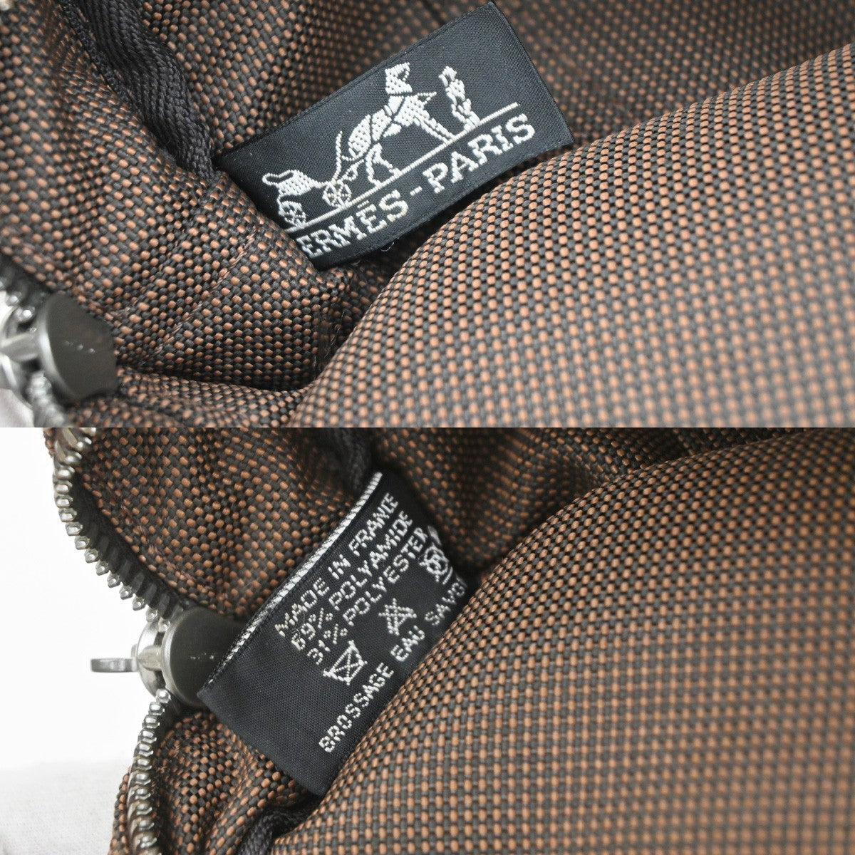 HERMES Her Line Tote MM Hand Tote Bag Canvas Brown France 61EG404