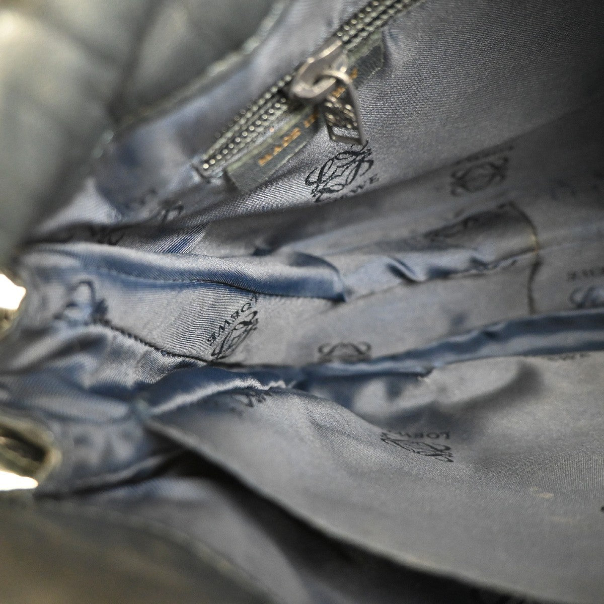 LOEWE LOGO Anagram Drawstring Shoulder Bag Nappa Leather Blue GHW Spain 83ZA266