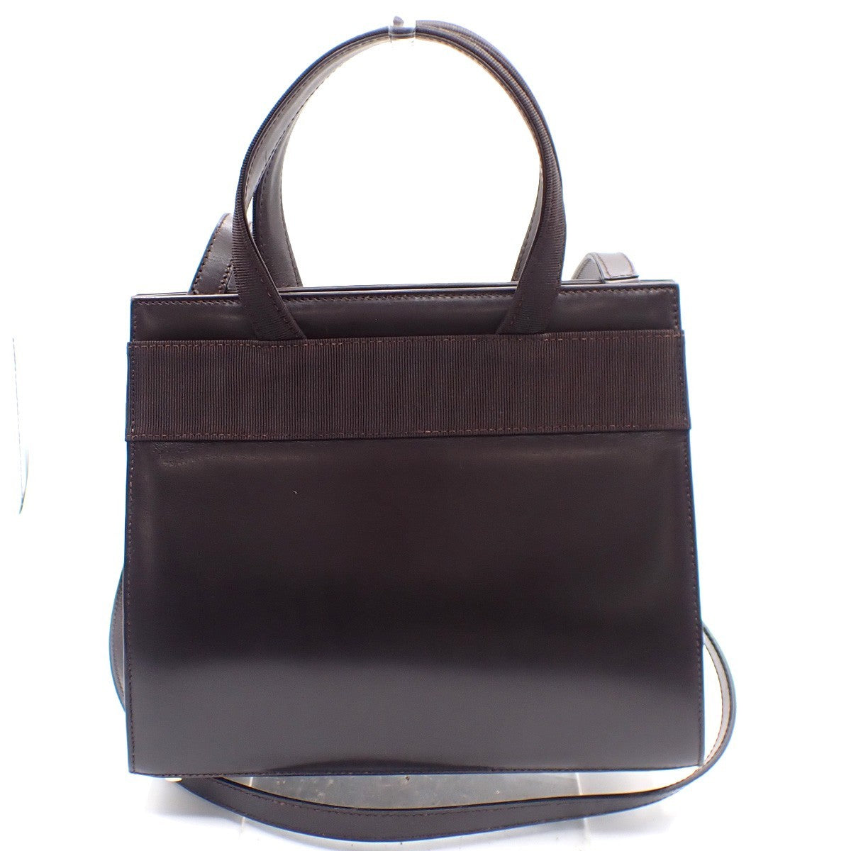 SALVATORE FERRAGAMO Logo Vara 2Way Hand Bag Canvas Leather Brown Gold 33AA167