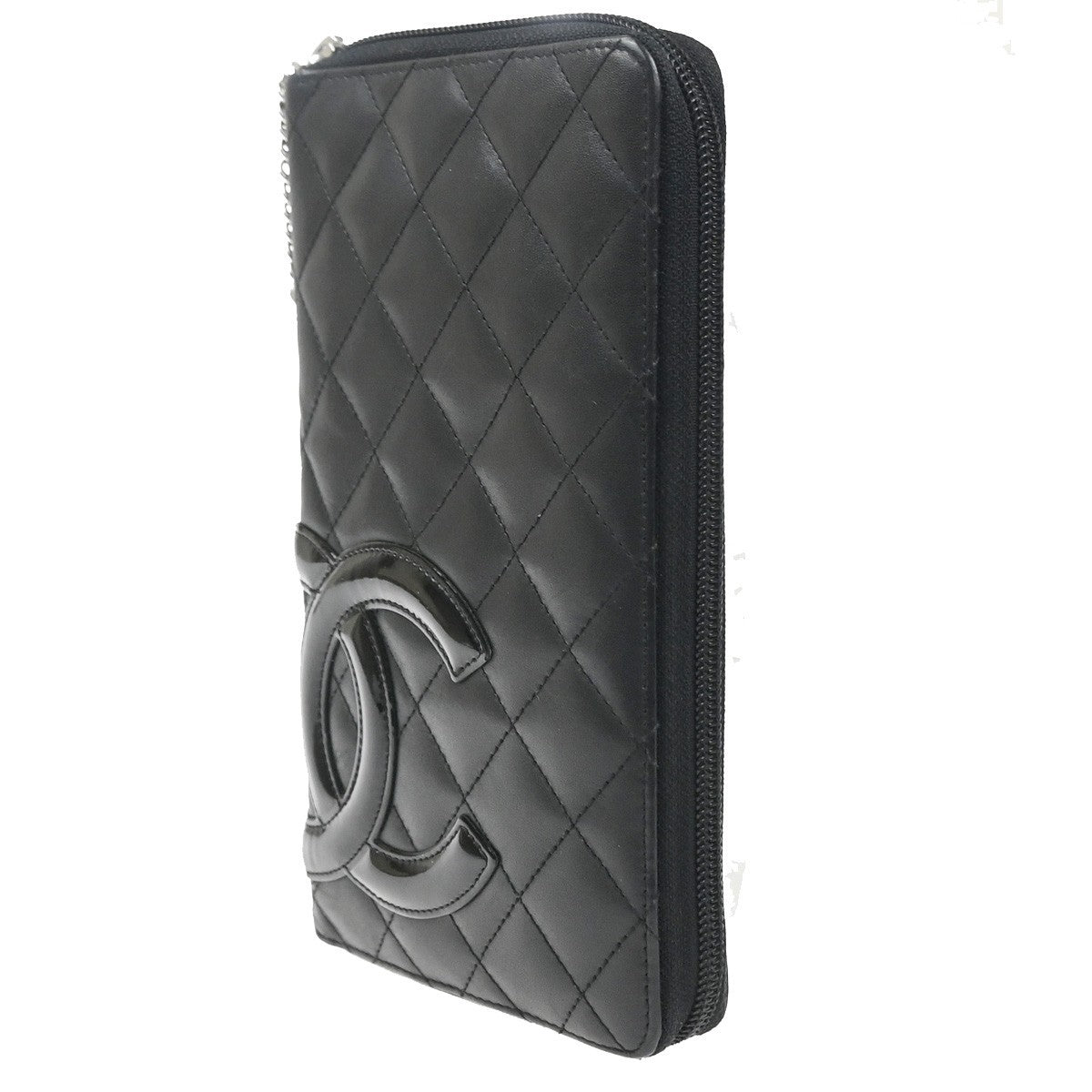 CHANEL CC Cambon Line Zip Around Long Wallet Patent Leather Black Spain 39KD046