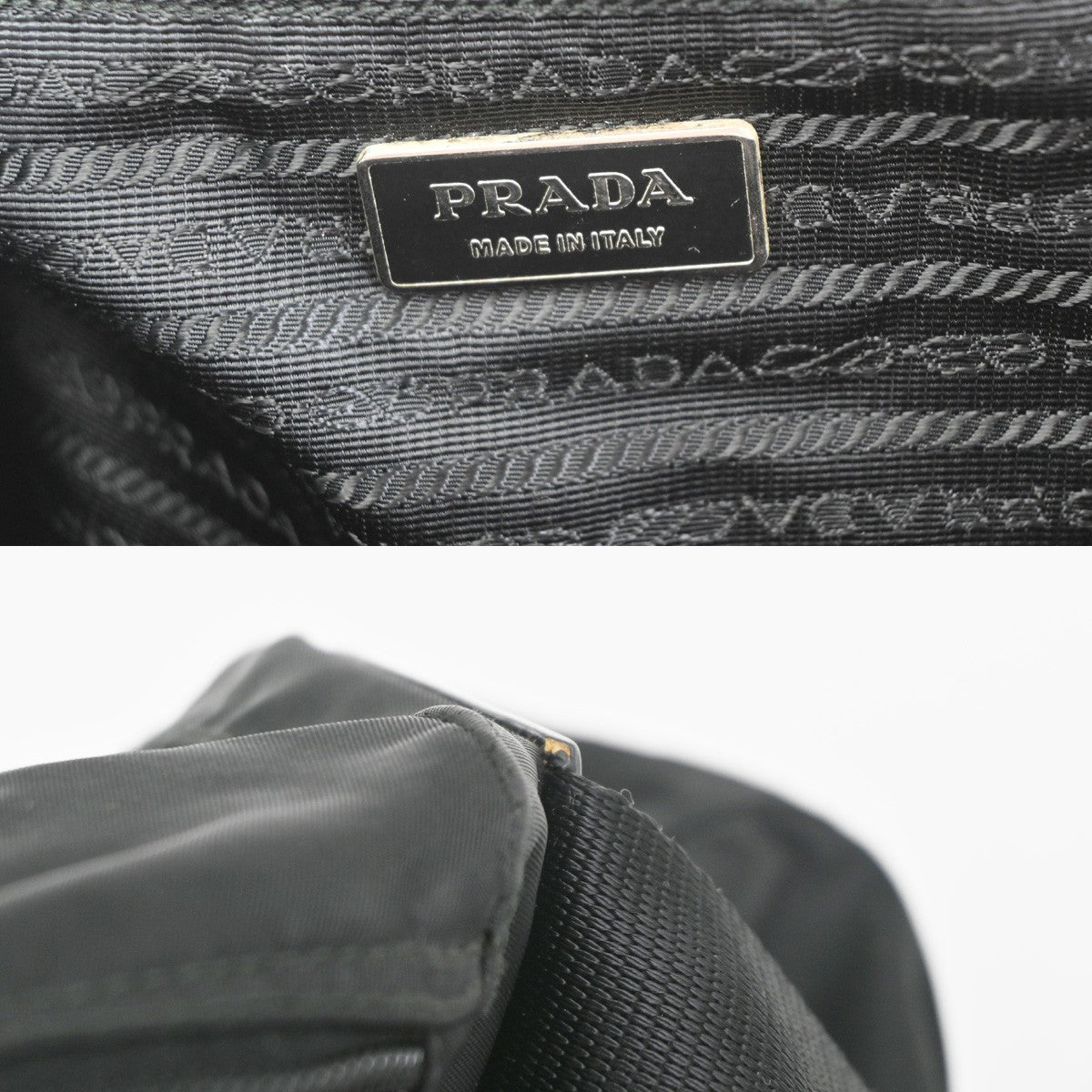 PRADA MILANO Tessuto Plate Messenger Bag Nylon Leather Black SHW Italy 02ZA370