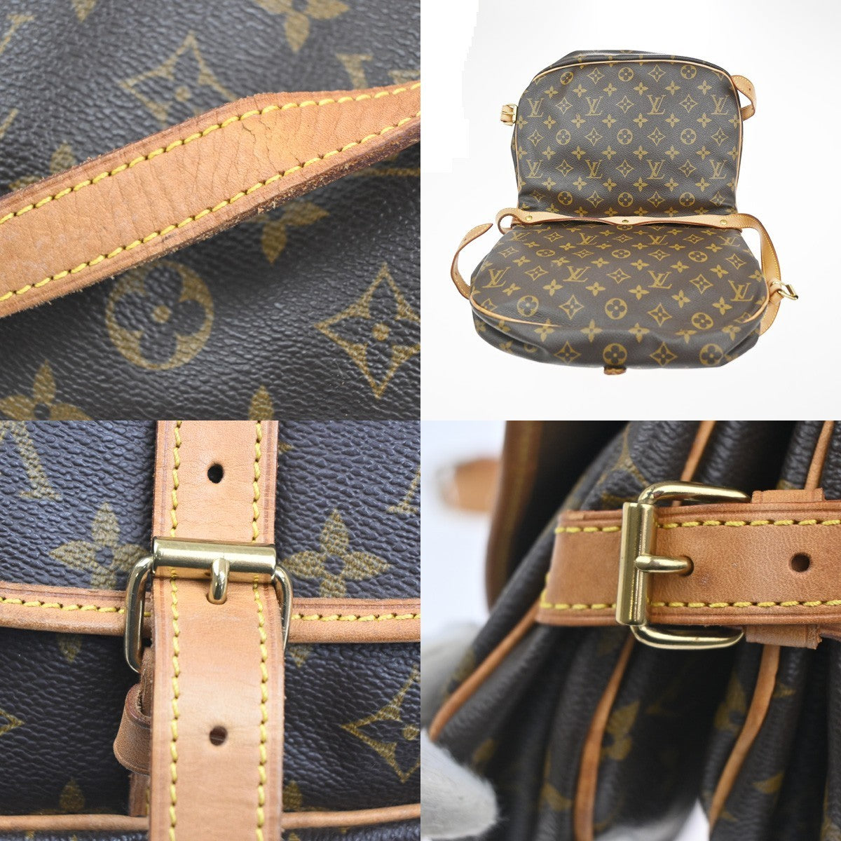 LOUIS VUITTON Logo Saumur 30 Shoulder Bag Monogram Leather Brown M42256 16CA598