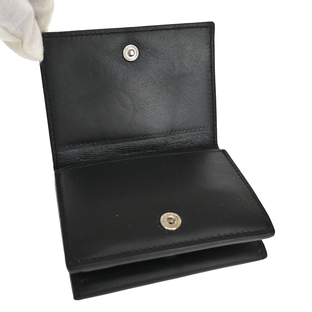 BALENCIAGA Logo Everyday Mini Trifold Wallet Purse Leather Black Italy 64EA106