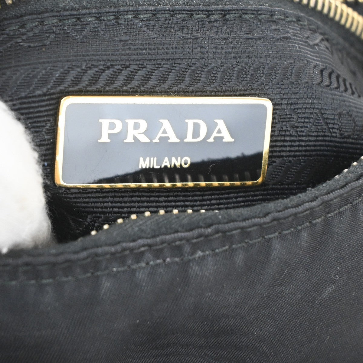 PRADA Plate Logo Tessuto Shoulder Bag Nylon Leather Black GHW Italy 33TA379