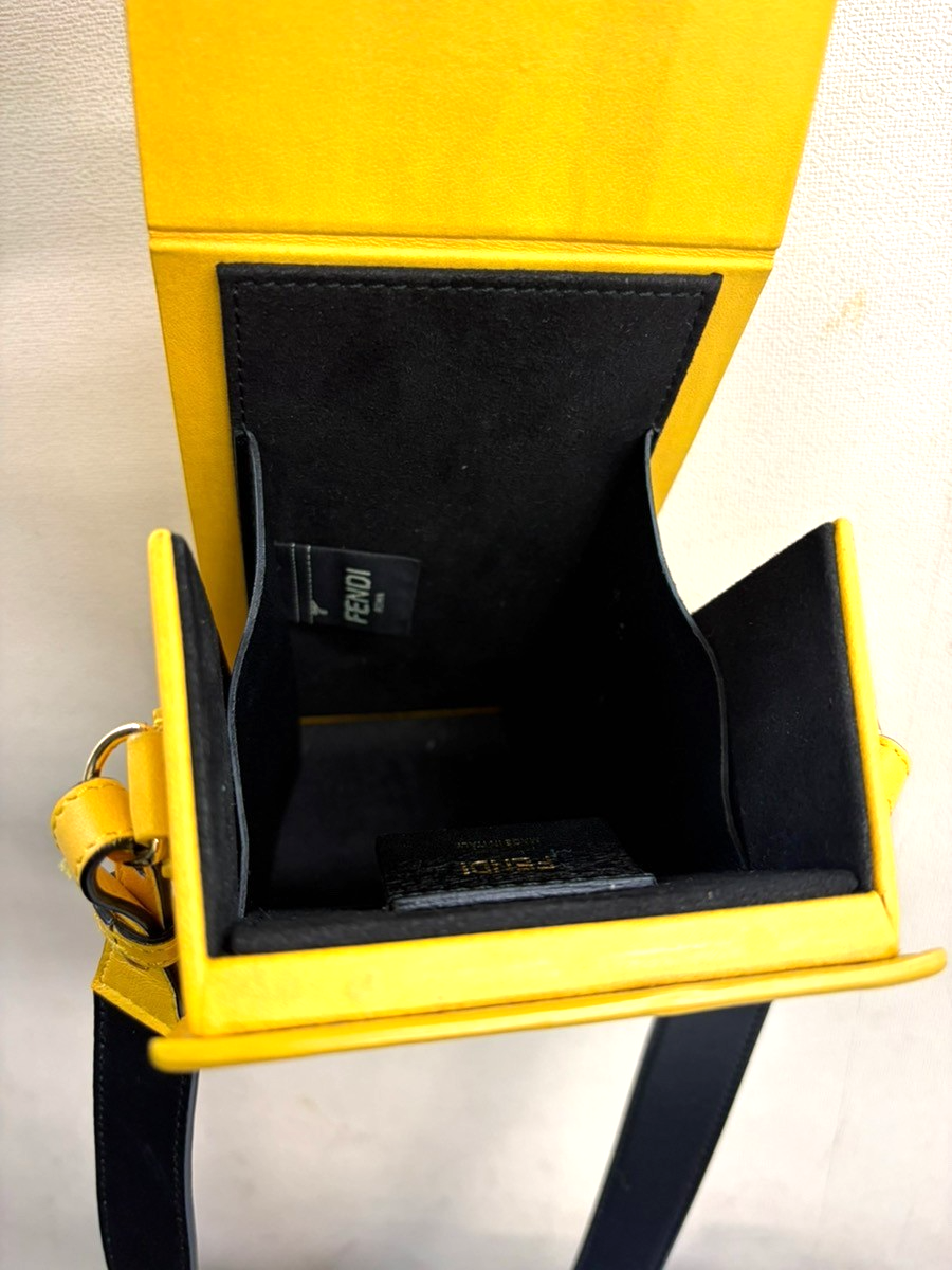 FENDI Logo Box Vertical Mini Shoulder Bag Leather Yellow GHW Italy 74YH947