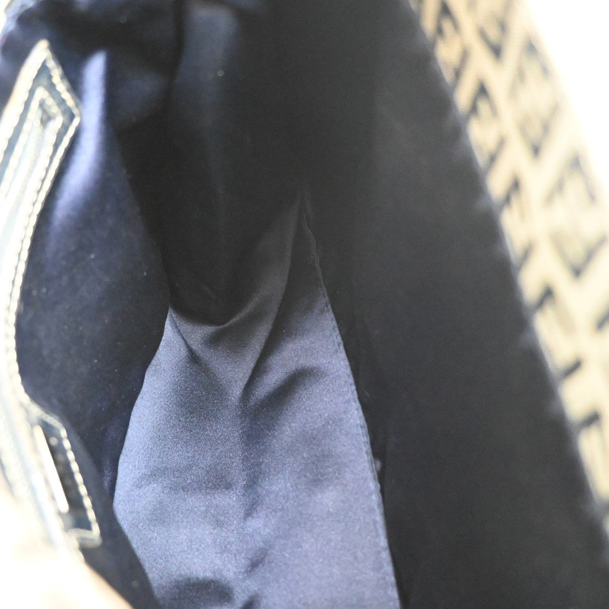 FENDI Mamma bucket Zuccino Shoulder Hand Bag Canvas Leather Navy Italy 79MA143
