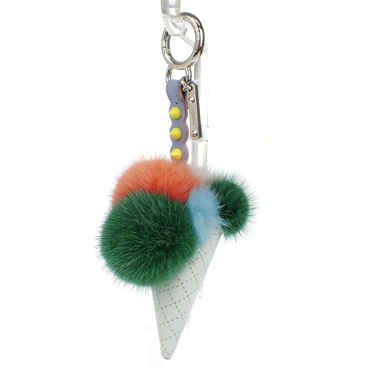 FENDI Logo Ice Cream Bag Charm Key Holder Studs Leather Fur Multi-Color 04YG572