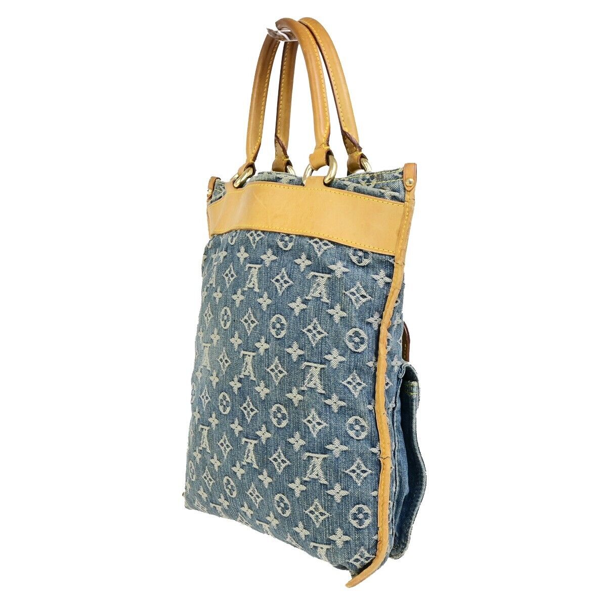 LOUIS VUITTON Flat Shopper Hand Bag Monogram Denim Leather Blue M95018 94EC948