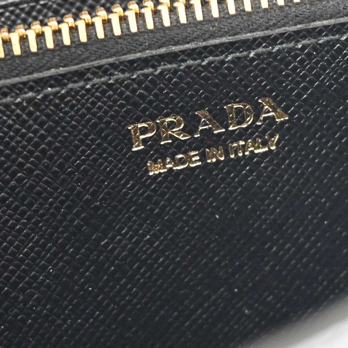 PRADA Logo Long Bifold Wallet Saffiano Leather Black Nero Gold Italy 70RH734