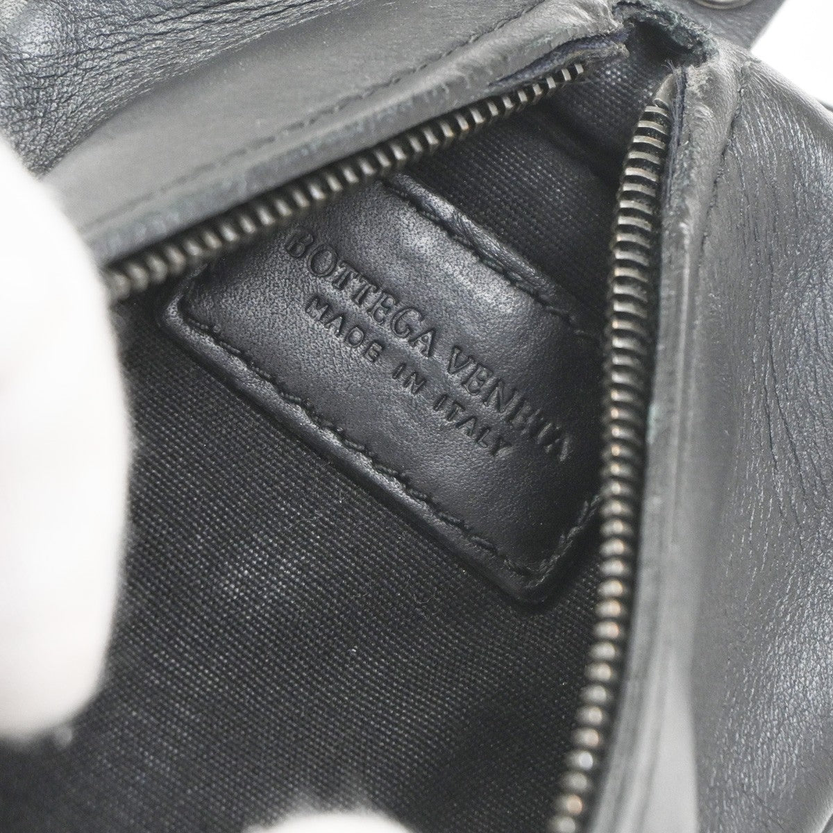 BOTTEGA VENETA Intrecciato Chain Coin Case Wallet Leather Black Italy 65KC161