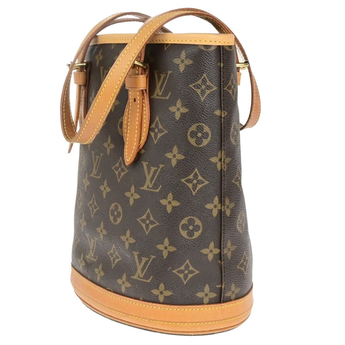 LOUIS VUITTON BUCKET PM Shoulder Tote Bag Monogram Leather Brown M42238 70ED233