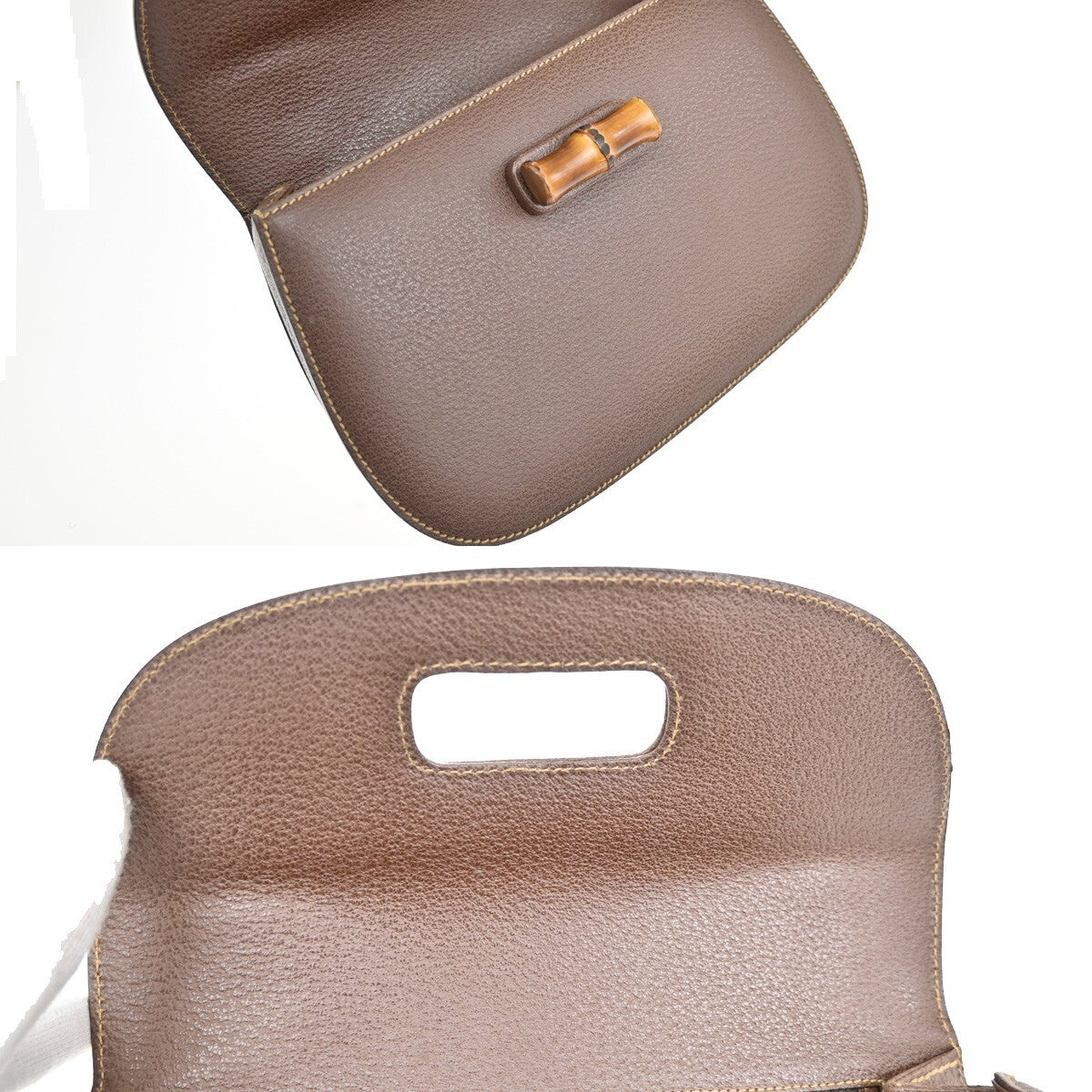 GUCCI Logo Bamboo Top Handle Hand Bag Leather Brown Gold Italy 52EE415