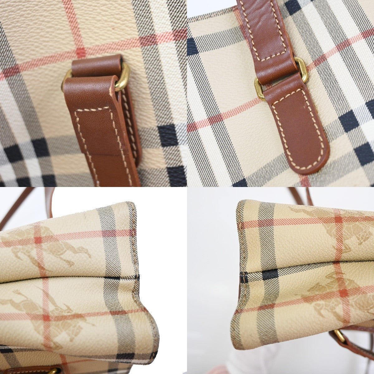 BURBERRY Nova Check Shoulder Bag PVC Leather Brown Beige GHW Italy 31KD012