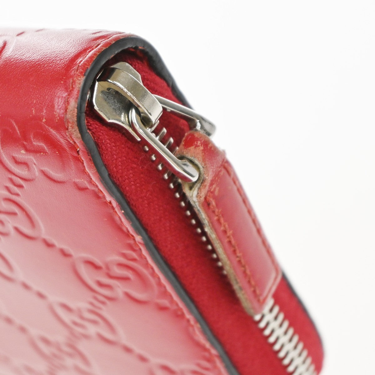 GUCCI Logo Guccissima GG Pattern Long Zipper Around Wallet Leather Red 35EG388