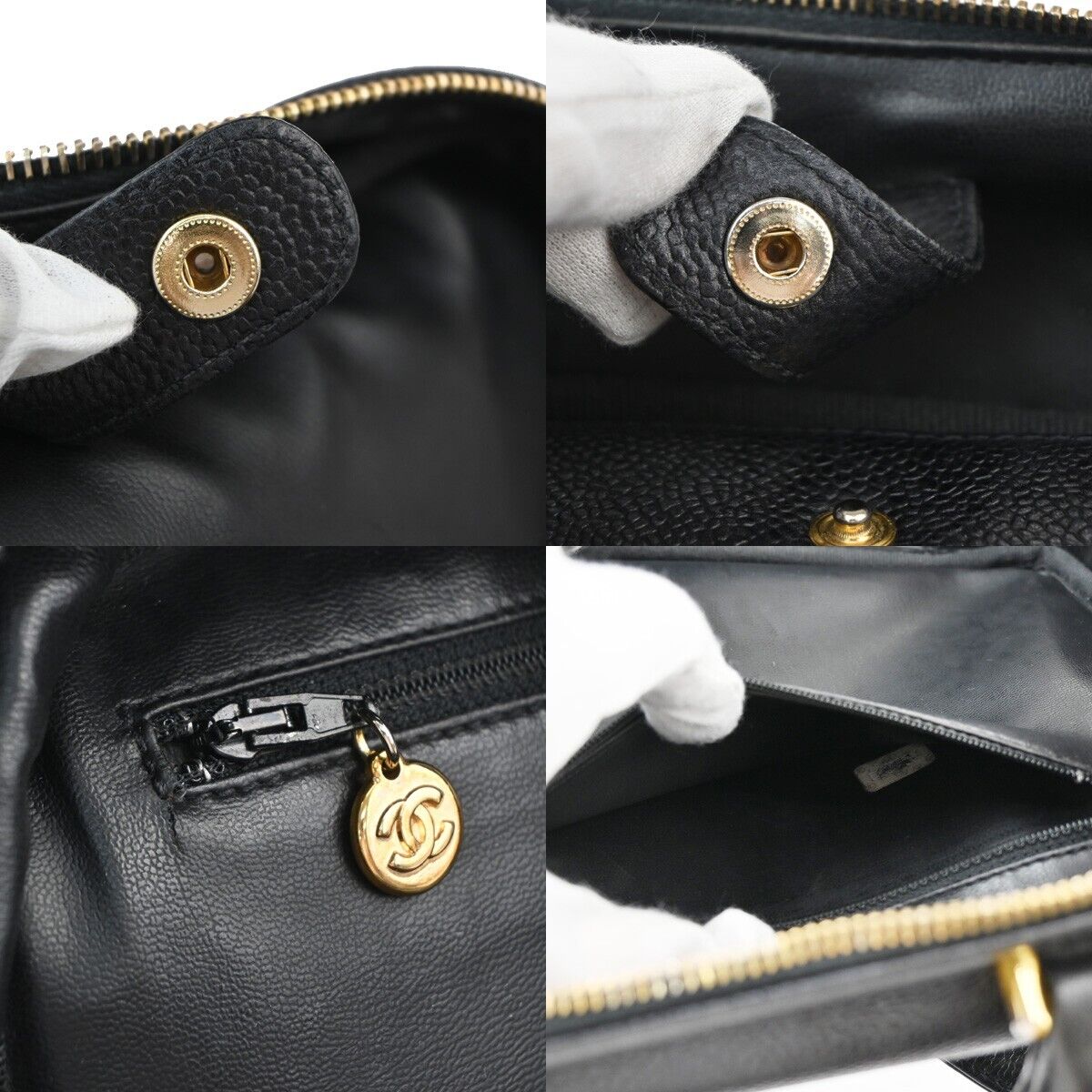 CHANEL CC Logo Vanity Cosmetic 2Way Hand Bag Caviar Leather Black GHW 304RJ716