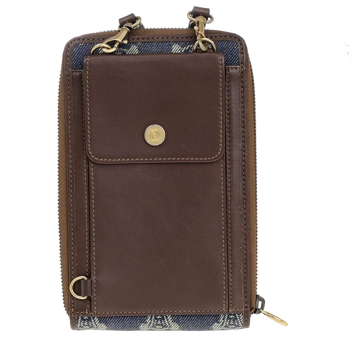 CELINE Logo Macadam Pattern Shoulder Mini,Wallet Denim Leather Blue GHW 36SJ350