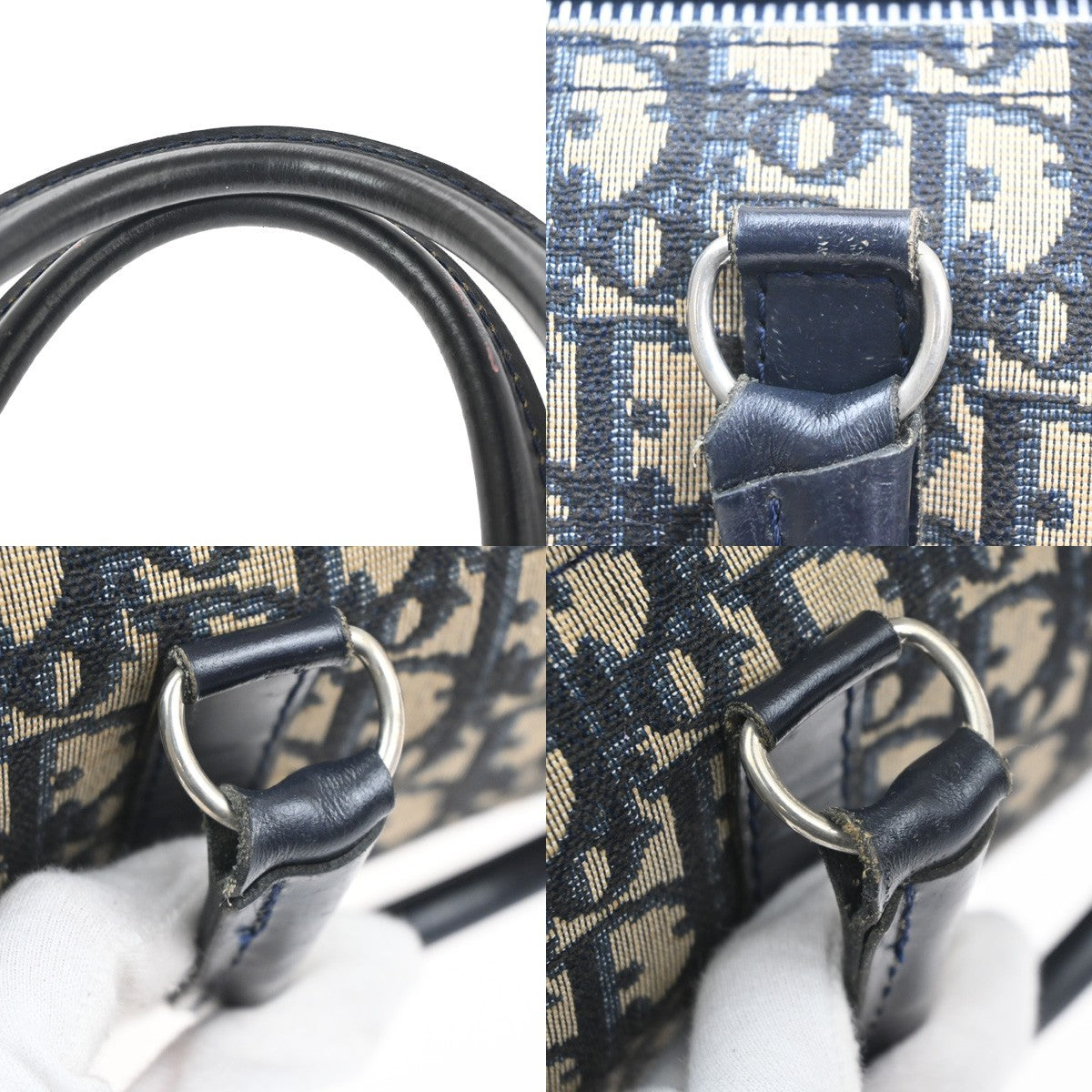 CHRISTIAN DIOR Trotter Boston Hand Bag Canvas Leather Blue SHW France 34MA477