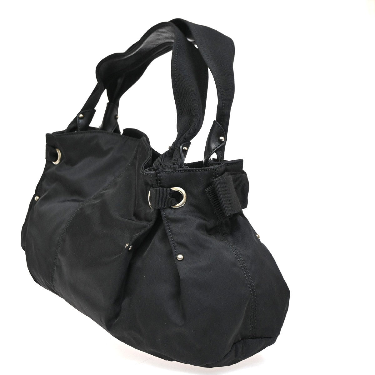 SALVATORE FERRAGAMO Vara Ribbon Handbag Nylon Leather Black Italy 68KC071