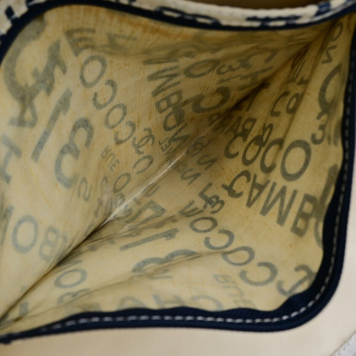 CHANEL Logo By Sea Shoulder Tote Bag Canvas Leather White Blue Italy 85EC913