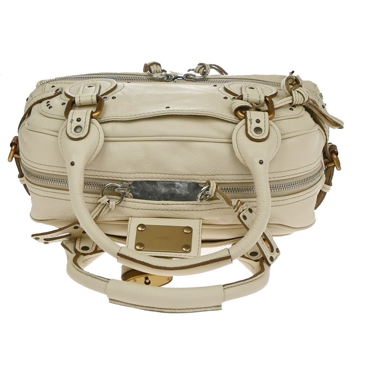 CHLOE Logo Paddington Shoulder Hand Bag Leather Padlock Ivory GHW Italy 25RQ005