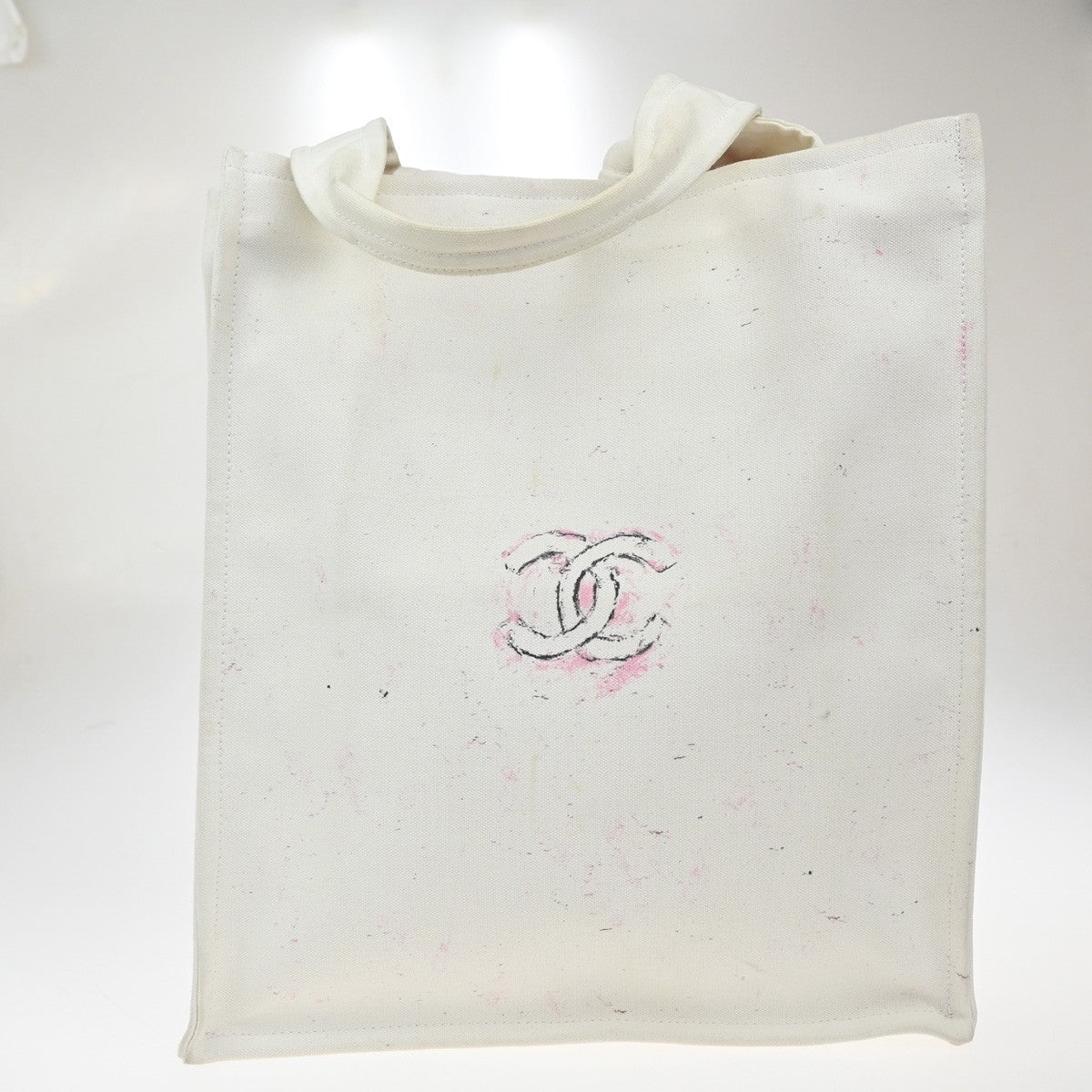 CHANEL CC Logo Cruise Line Miami Shoulder Tote Bag Canvas White 89KP264